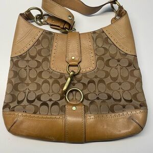 Vintage Coach Hampton Brown and Tan Signature Slim Hobo Bag